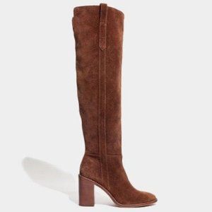 MADEWELL Sz 6 Brown Suede Leather Over the Knee OTK Heeled Boots, Folds down